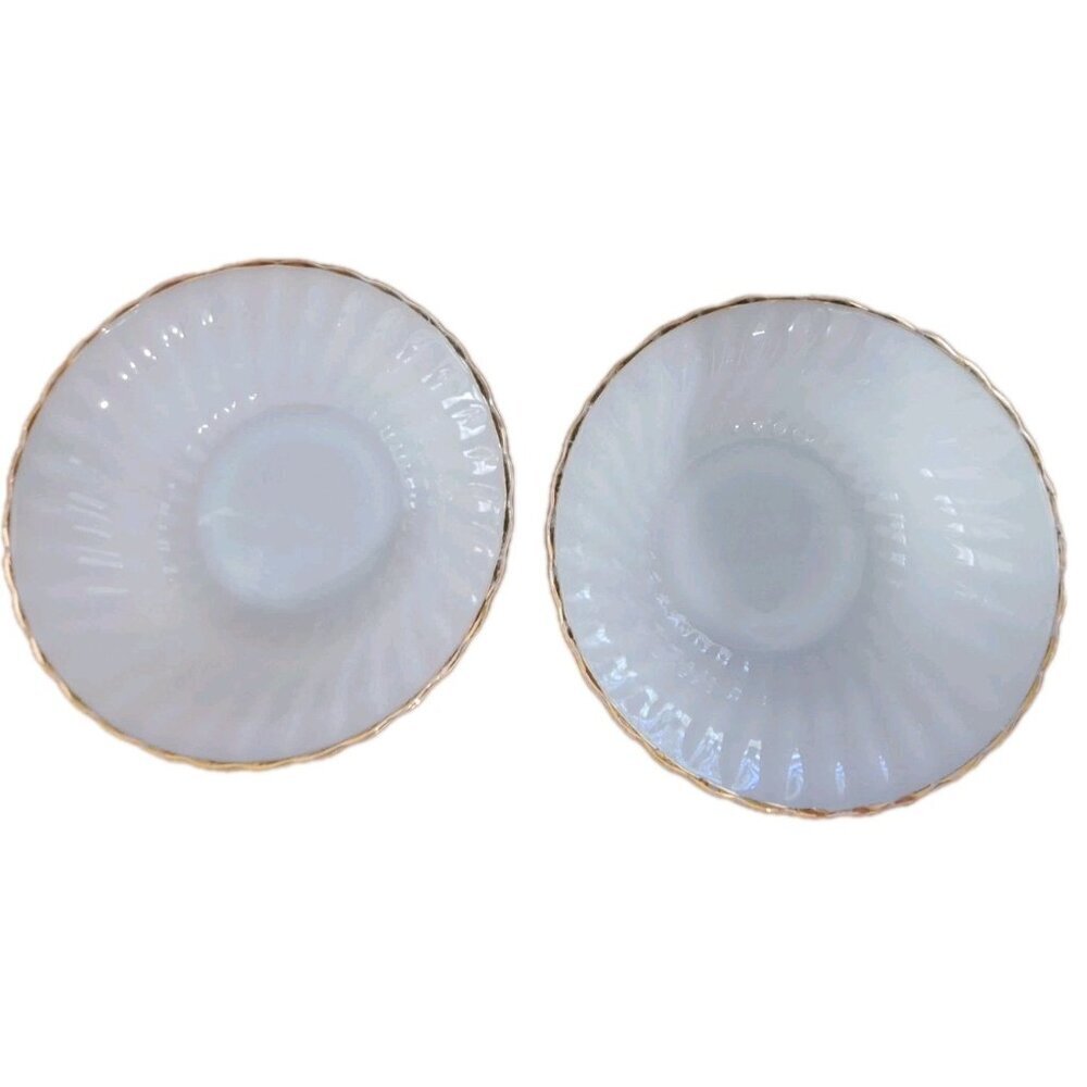 Anchor Hocking Fire King 2 White Shelll Swirl Gold Trim Bowls Vintage MCM